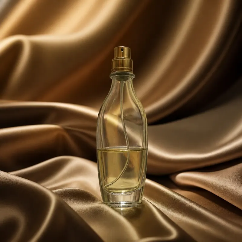 عطر بنمط أقمشة وحرير — المنتج نفسه بمشهد احترافي